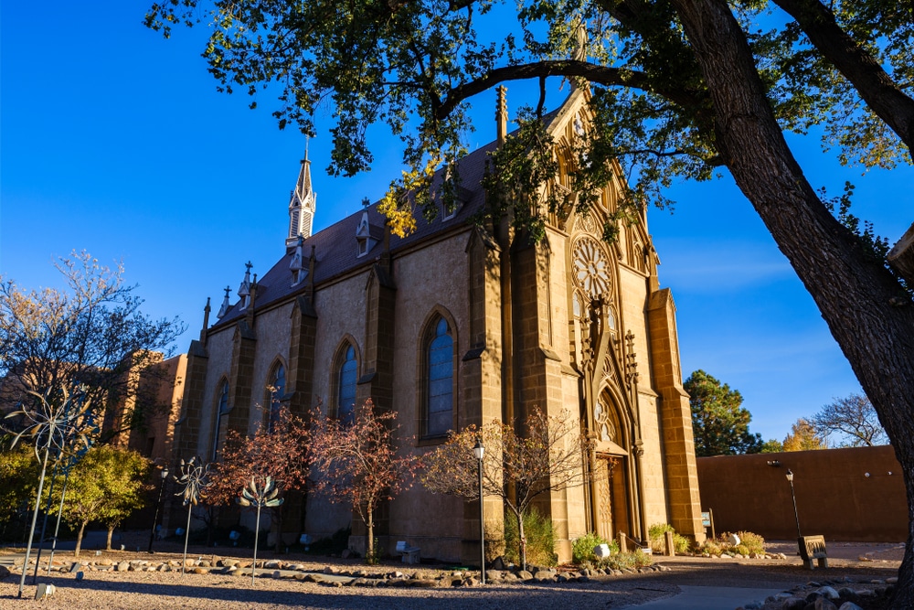 The Exterior Of The Famous Loretto Chapel, One Of The Most Beautiful Churches In Santa Fe, Nm