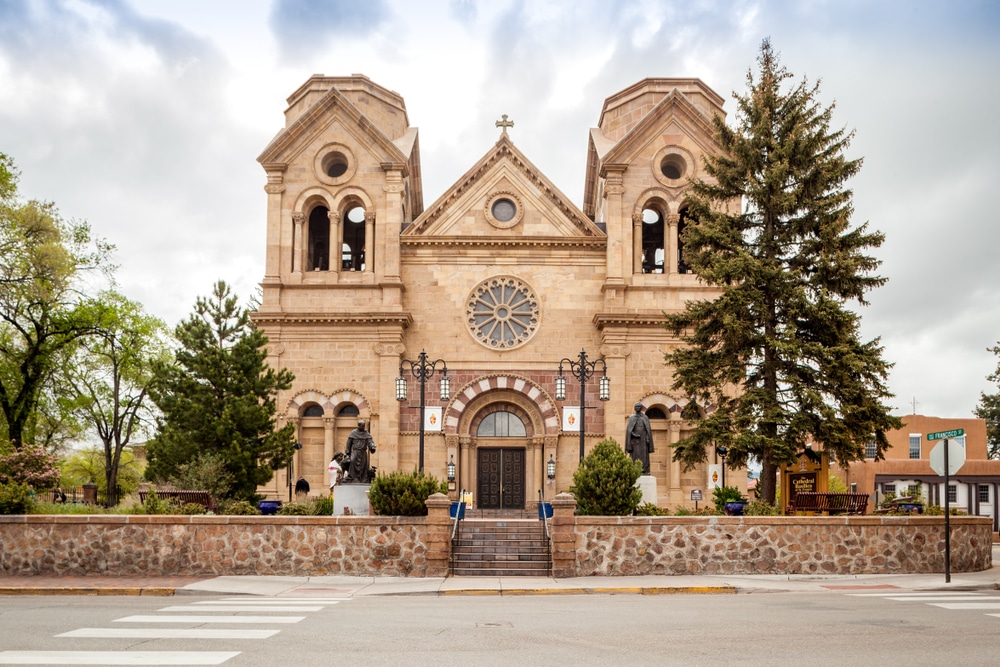 The Cathedral of St. Francis of Assisi is one of the most famous churches in Santa Fe, NM
