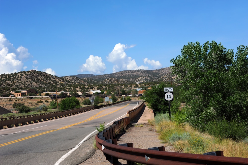 Highway 14 between Albuquerque and Santa Fe, known as the Turquoise Trail in New Mexico
