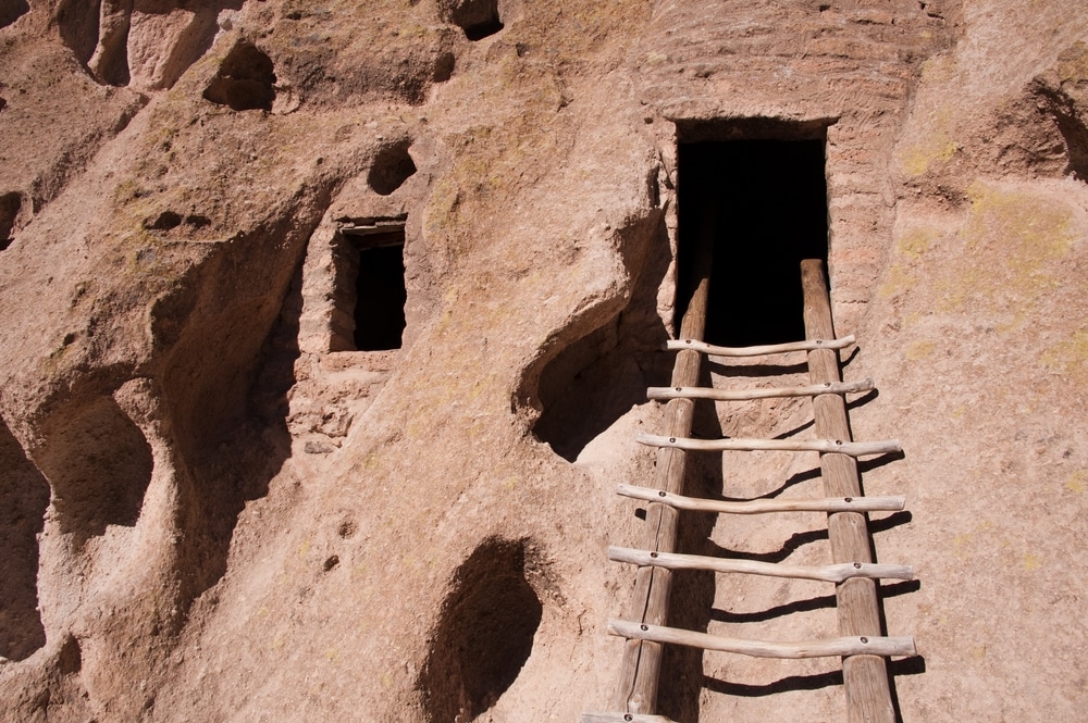 Ladder up to the Bandelier Cliff Dwellings at Bandelier National Monument in New Mexico