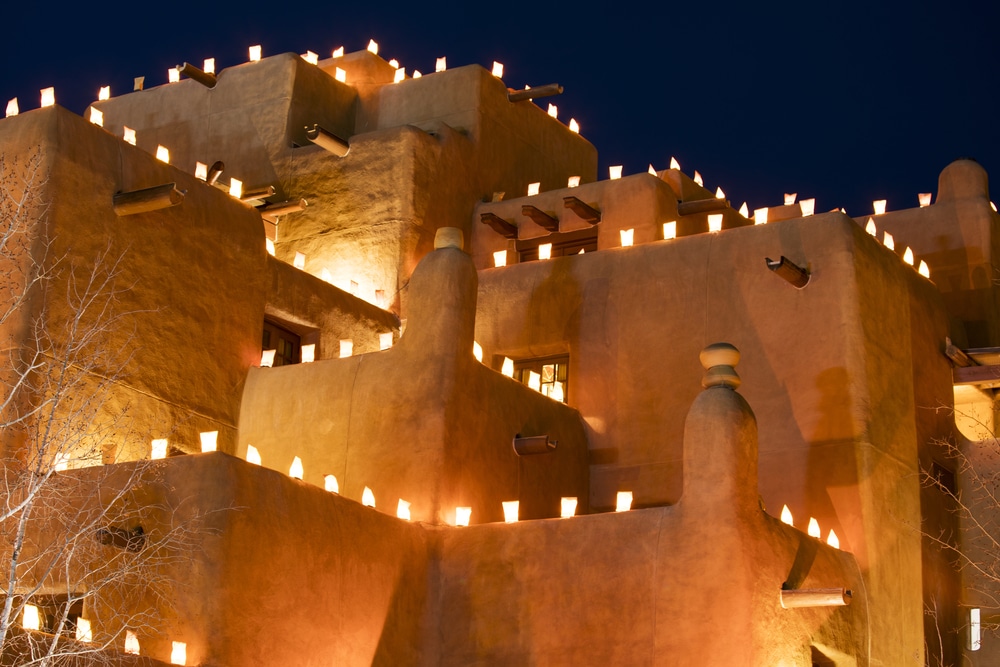 Farolito'S On A Building Near Our Top-Rated Lodging In Santa Fe This Winter