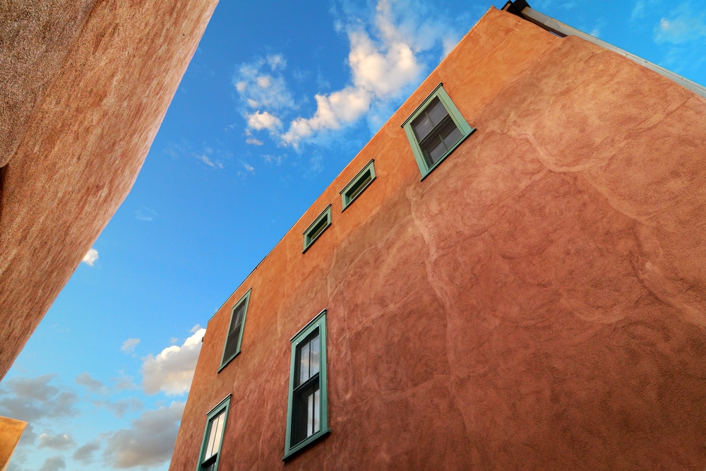 Adobe architecture against the sky, like what you'll see on Santa Fe walking tours