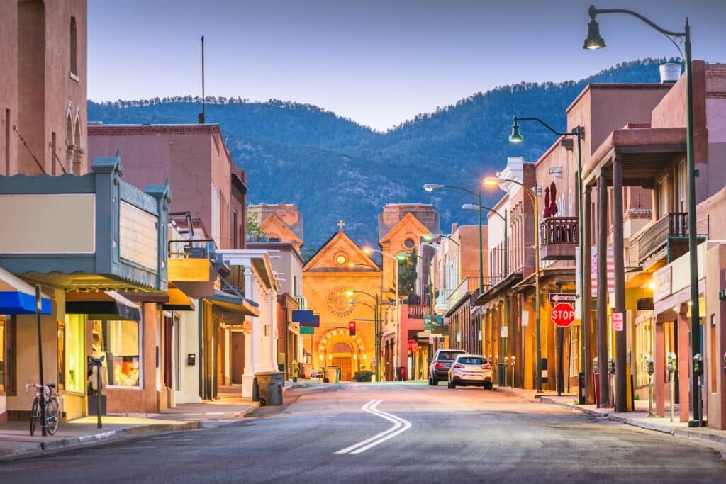 Downtown streets near the plaza, where you'll find some of the top things to do in Santa Fe NM